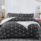 Black & White Comforter Bed in a Bag Queen for Kids Adults, 3Pcs Reversible Geometric Bedding Set with 2 Pillow Shams for All Seasons (Queen,90x90inches)
