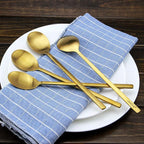 Korean Spoons - 8 Piece Stainless Steel Set, 8.5 Inch, Gold with Long Handles, Asian Cooking Spoons for Home, Kitchen or Restaurant