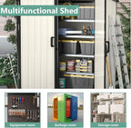 Aoxun Outdoor Storage Shed 5 x 3FT, Resin Shed with Floor and Lockable Door, Plastic Shed for Bike, Garbage Can, Tool, Accessories, Lawn, Garden - Beige