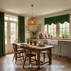 Moss Green Scalloped Velvet Valance 52x18 Inch 1 Panel | Thick Wavy Green Kitchen Curtains, Decorative Small Window Treatment for Living Room, Bathroom, Rod Pocket