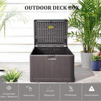 33 Gallon Pro Outdoor Storage Box Waterproof Lockable Resin Deck Box Large, Patio Storage Bin for Pool Accessories Cushion Furniture, Garden Tools, UV-Resistant Outside Delivery Brown