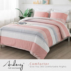 Andency Stripe Comforter Set King Size (104x90 Inch), 3 Pieces Pink Patchwork Striped Comforter, Soft Microfiber Down Alternative Comforter Bedding Set with Corner Loops
