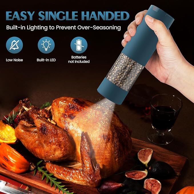 Electric Salt and Pepper Grinder Set Automatic Battery Pepper Mill Shakers Adjustable Coarseness Upgraded Larger Capacity with Led Home and Kitchen Appliances(Teal)
