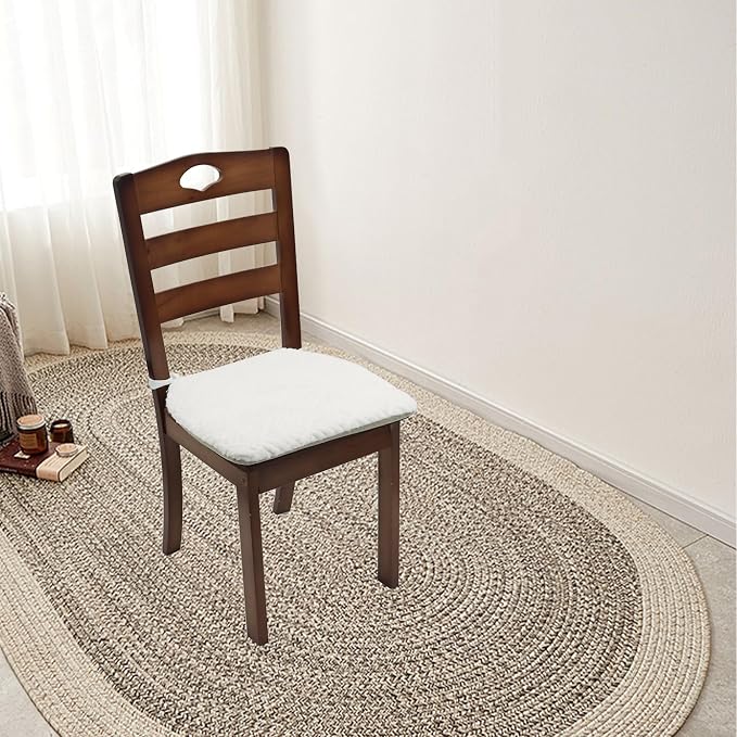 Plush Chair Cushion, Oval Chair Cushion Pad,Ultra Soft Nonslip Seat Pad,Comfortable Chair Cushion Cover,2PCS Memory Foam Chair Seat Cushion for Home Office Kitchen Dining Chairs White