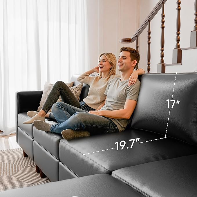 91.5" Luxury Modular Sleeper Sofa Bed with Storage Seat, 6 Seat Sectional Couch Deep Seat with Reversible Chaises & Removable Cover for Living Room - Faux Leather Black