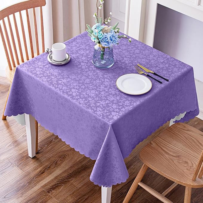 Smiry Square Waterproof Heavy Duty Vinyl Tablecloths, 54 x 54 Inch | Wipeable Washable Floral Embossed Table Cover for Kitchen and Dining Room, Indoor & Outdoor Use, Purple