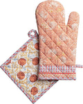 Maison d' Hermine 100% Cotton Oven Mitt & Pot Holder Set (7.5"x13" & 8"x8") | Heat Resistant BBQ Cooking Gloves with Loop Baking Kitchen Hotel Home Farmhouse Thanksgiving Christmas - Harvest Festival