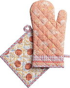 Maison d' Hermine 100% Cotton Oven Mitt & Pot Holder Set (7.5"x13" & 8"x8") | Heat Resistant BBQ Cooking Gloves with Loop Baking Kitchen Hotel Home Farmhouse Thanksgiving Christmas - Harvest Festival