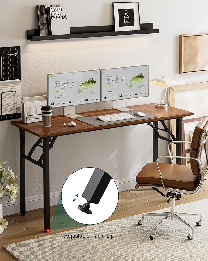 Frylr Small Folding Computer Desk – Portable 55.1 Inch Foldable Laptop Table, Collapsible and Compact for Easy and Fast Setup, Lightweight for Small Spaces, Home Craft and Study Use, Dark Walnut