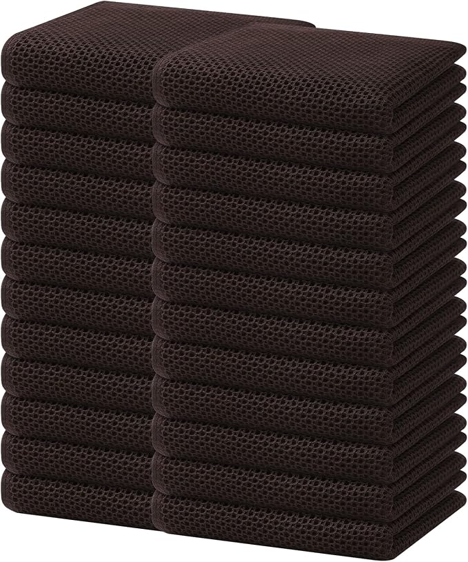 Homaxy 100% Cotton Waffle Weave Kitchen Dish Towels 24-Pack, Dark Brown | 13 x 28 Inches, Ultra Soft Absorbent Dish Towels, Quick Drying Cleaning Towels