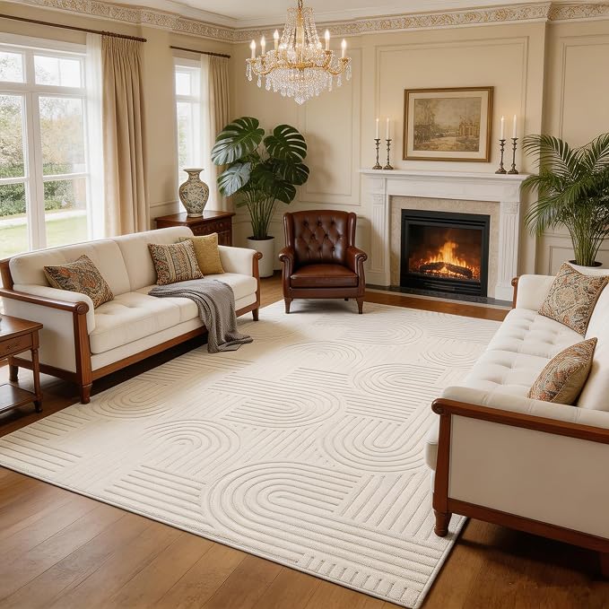 Washable Area Rug 6′6″ × 9′10″ for Living Room Bedroom Hotel, Beige | Soft Cozy Fluffy Low Pile Machine Washable Non Slip Boho Modern Accent Rug for Dining Room Nursery Kids Room Dorm