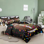 Tailor Shop Football Comforter Set for Boys Teens Kids Black Splash Ink Colorful Sports Football Bedding Set Queen Size with 1 Comforter 2 Pillow Shams……