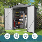 Gizoon Outdoor Storage Shed 6 x 4 FT, Galvanized Metal Garden Shed with Double Lockable Doors, Outdoor Storage Clearance for Backyard Patio Lawn-Dark Grey