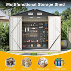 8x6 FT Outdoor Storage Shed & Lockable Double Doors, Heavy-Duty Galvanized Steel Outdoor Metal Shed for Bike, Tool, Generator Storage in Backyard, Patio (8’x6’)