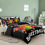 NINENINE Black Basketball Comforter Set for Boys Kids Teens Twin Size Sports Bedding Watercolor Tie-dye Comforter Color Graffiti Hip Hop Style Bed Set with 1 Comforter 1 Pillowcase