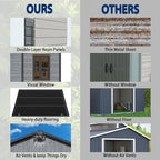 10x8 FT Resin Outdoor Storage Shed with Floor, Weather-Resistant Plastic Garden Shed with Windows, Lockable Door and Vents, Outside Tool Storage Sheds for Backyard, Garden, Lawn, Wood Grain