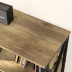 Horizontal Bookshelf Bookcase,6 Cube Storage Organizer with Open Shelf,47 Inch Industrial Low Wide Wood and Metal Cubby shelf,Long shelving unit for Home Office Living Room(Rustic Oak,6 Cube)