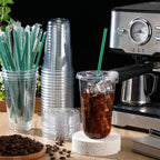 Baderke 25 Set Plastic Cups with Lids and Straws, Disposable Plastic Iced Coffee Cup for Cold Beverage Juice Smoothie Crystal for Coffee Shops Party Catering(Clear,18 oz)