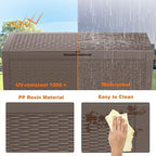100 Gallon Deck Box,Resin Outdoor Storage Box with Lockable for Patio Furniture, Pool Accessories, Garden Tools Waterproof Outside Storage Box, Grey Pattern