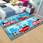Car Rug Play Mat Car Rug Play Mat Car Rug for Boys Room Fire Fighting Truck Red Car Printed Rug Play Rug for Cars and Trucks Play Rugs for Kids Rooms,Light Blue 2'5''×4'