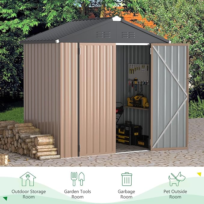 U-MAX 6x4 Storage Sheds & Outdoor Storage, Small 4x6 Outdoor Storage Garden Outside Shed kit, Galvanized Metal Utility Shed for Backyard, Patio and Lawn