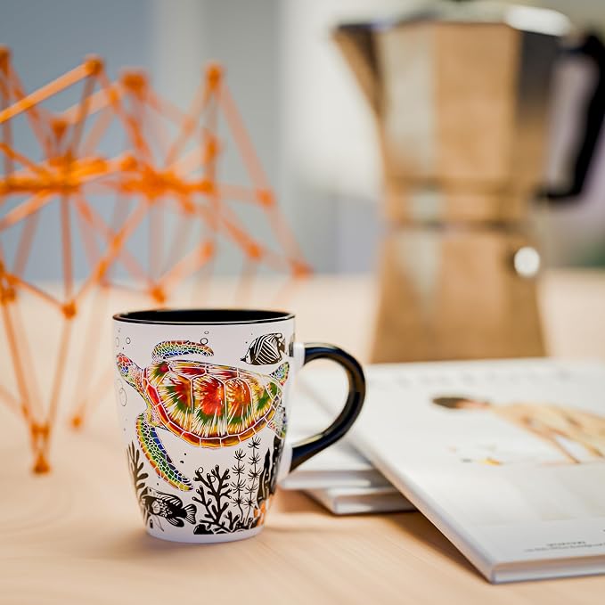 Color Changing Sea Turtle Coffee Mug 12oz – Heat Sensitive Ceramic Cup with Ocean Reef & Coral Design, Coastal Beach Theme Mug, Unique Christmas Holiday Birthday Gift for Turtle Lovers, Men & Women