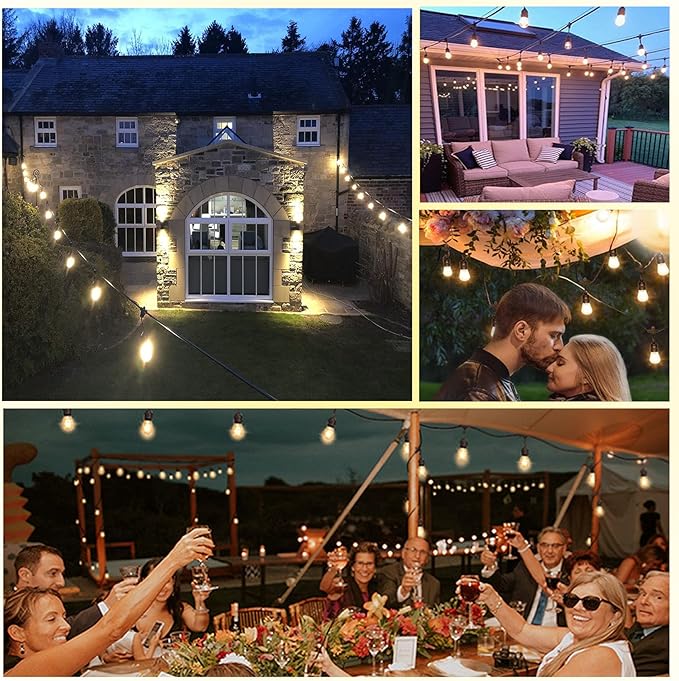 1-Pack 150 ft Outdoor String Lights with Remote Patio Lights Weatherproof, 45+3 Spare S14 Shatterproof Warm 2200K Bulbs, 3 Lighting Modes&Dimmable&Timer