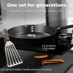 Polished Cast Iron Skillet 12 Inch | No PFAS I German-Engineered | Naturally Non-Stick Cast Iron Pan Set | Oven Safe Skillet | Cast Iron Cookware Set | 20-Year Refund I Steak Pan
