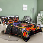 Tailor Shop Celestial Bedding Queen Size,Sun and Moon Bedding for Boys Girls Kids Teens, Mushroom Comforter Gothic Comforter Witchy Comforter Boho Exotic Black Bed with 2 Pillowcases