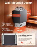VEVOR Sauna Heater,220V Electric Sauna Stove, Steam Bath Sauna Heater 3h Timer and Adjustable Temp for Max. 176-318 Cubic Feet, (4.5KW) FCC Certification