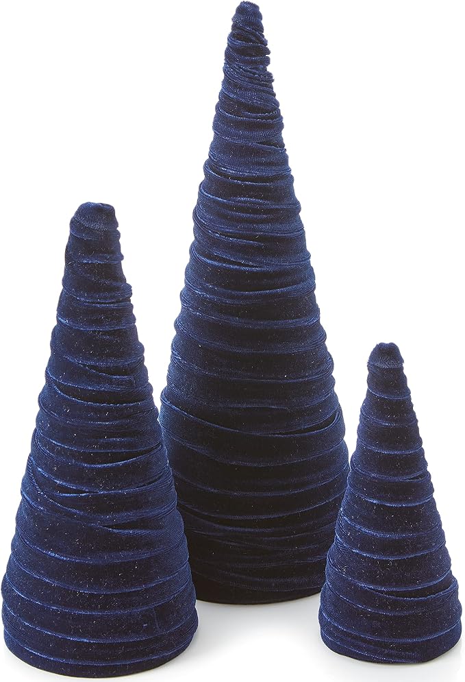 Your Heart's Content Velvet Trees Set of 3 Navy, Artisan Mantel Decor, Valentine Tabletop, Tablescape Décor, Elegant Holiday Entryway (Navy)