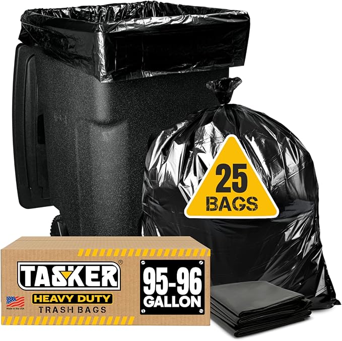 95-96 Gallon Trash Bags Heavy Duty (25 Bags w/Ties Value pack) Extra Large Trash Bags, 90 Gallon, 95 Gallon, 96 Gallon, 100 Gallon