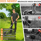 24V Electric Weed Wacker, Cordless String Trimmers with 2 Batteries & Charger, 3 in 1 Stringless Brush Cutter/Weed Eater/Edger/Lawn Mower with 3 Types Blade & Wheels for Garden and Yard Lawn