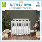 Aden 4-in-1 Convertible Mini Crib in Grey, Greenguard Gold Certified & Sunset 3” Extra Firm Fiber Crib Mattress, Greenguard Gold Certified, Waterproof Vinyl Cover, Baby Mattresses