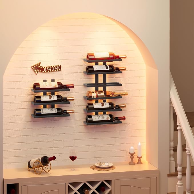 Hoctieon 3-Set 6 Tier Wall Mount Wine Rack (18 Tiers), Wall Racks for Wine Bottles Display and Storage, Hanging Bottle Organizer for Living Room, Dining Room, Wine Cellar, Bar, Black