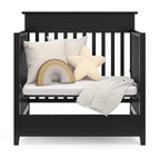 Storkcraft Petal 4-in-1 Convertible Mini Crib (Black) – GREENGUARD Gold Certified, Converts to Daybed and Twin-Size Bed, includes Bonus 2.75-inch Mini Crib Mattress