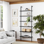 Nathan James Theo 6-Shelf Tall Bookcase, Wall Mount Bookshelf Wood Shelves and Metal Frame, Matte Black