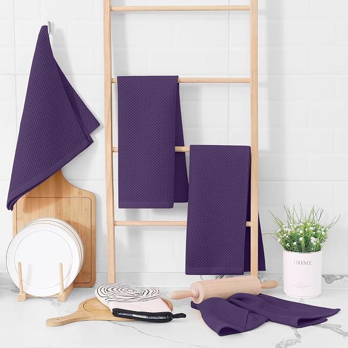 Homaxy 100% Cotton Waffle Weave Kitchen Dish Towels 6-Pack, Eggplant | 13 x 28 Inches, Ultra Soft Absorbent Dish Towels, Quick Drying Cleaning Towels