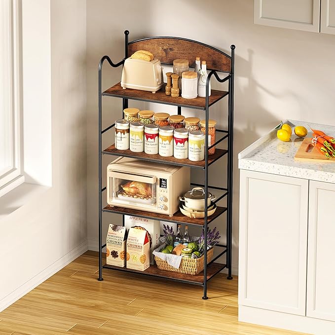 Folding Bookshelf No Assembly, 4 Shelf Black Folding Bookcase with Sturdy Metal Frame, Vintage Open Standing Collapsible Shelves for Bedroom, Living Room, Home Office Organization