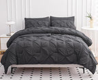 LANE LINEN King Size Comforter Set with Sheets, Pillowcases & Shams, 7 Piece Bed in a Bag Set King Size, Pintuck King Bed Comforter Set, Soft King Bedding Set, Pinch Pleated King Size Bed Set - Grey