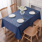 Smiry Rectangle Waterproof Heavy Duty Vinyl Tablecloths, 70 x 120 Inch | Wipeable Washable Floral Embossed Table Cover for Kitchen and Dining Room, Indoor & Outdoor Use, Navy Blue