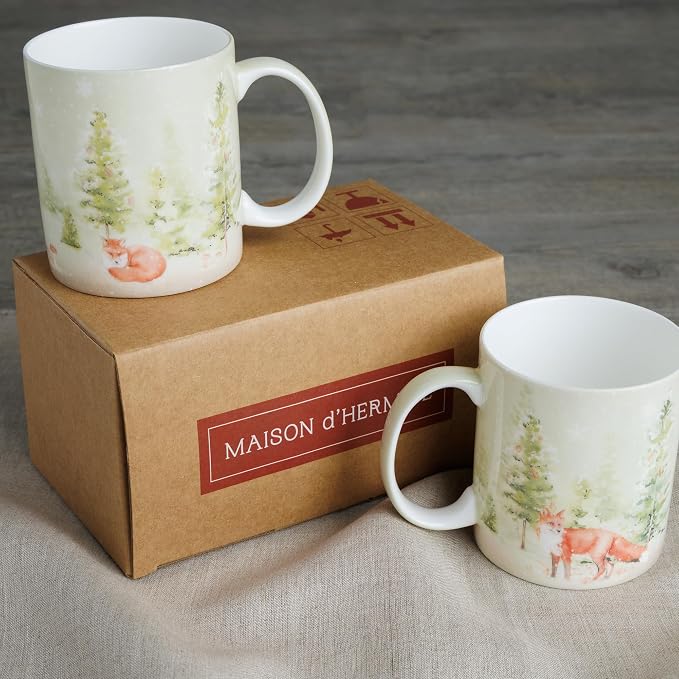 Maison d' Hermine Coffee Mug with Handles Tea Cups (12 Ounce, Pack of 2) | Fine Bone China Coffee Mugs for Hot Beverages Cappuccino Latte Home Restaurant Hotel Spring Summer -Winter Morning