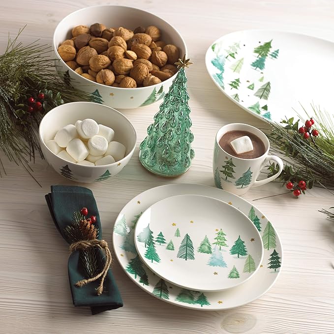 Lenox 880066 Balsam Lane 4-Piece Accent Plate Set, Christmas Drinkware, Holiday Hosting