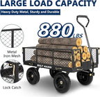 BILT HARD 10" Flat Free Tires Heavy Duty Garden Cart with 180° Rotating Handle and Removable Sides, 4 Cu.Ft 880 lbs Capacity Utility Steel Wagons for Outdoor, Yard