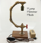 Steampunk Lamp with Dimmer, Dimmable Loft Style Industrial Vintage Antique Style Light with Bulb, Wood Base with Iron Piping Desk Lamp, Retro Desk Lamp LL-032