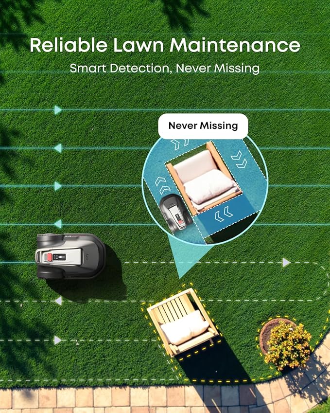 eufy E15 Robot Lawn Mower,Max 0.2 Acres,Wireless Robot Mower with Auto Mapping,Vision Navigation,Multi-Zone Management,Robotic Lawnmower with AI Obstacle Avoidance,APP Control,18°Slope,Cut Height1-3"