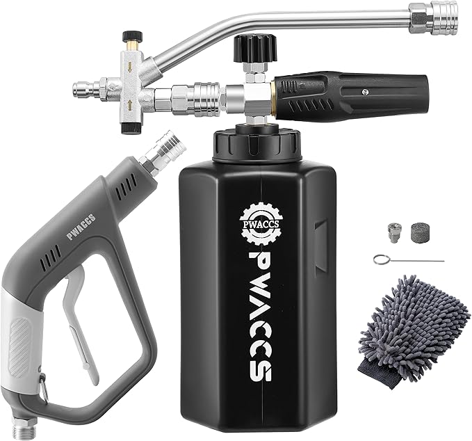PWACCS Foam Cannon Dual Connector, Pressure Washer Car Wash Foam Gun, Short Power Washer Gun Kit with Dual-Connector Accessory, 1/4" Quick Connector, 1.5 Liter, 4000 PSI