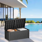 180 Gallon Waterproof Large Resin Deck Box Indoor/Outdoor Lockable Storage Container and Seating for Garden, Pool, and Patio (180 Gallon, Black)