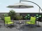 3 Piece Rocking Bistro Set - Synthetic Wicker Outdoor Furniture - Glass Coffee Table with 2 Chairs for Balcony, Patio & Porch - Black Metal, Soft Cushions (Green)