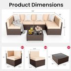 Pamapic 7 Piece Modular Outdoor Sectional, UV Protection Rattan Patio Sectional with Coffee Table, Adjustable Outdoor Couch with Removable Waterproof Cushions Covers(Brown Sugar)